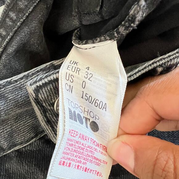 Topshop Moto Black Cutoff Demin Lace Up Edgy Biker Grunge Mini Skirt Womens 4 - Picture 11 of 12